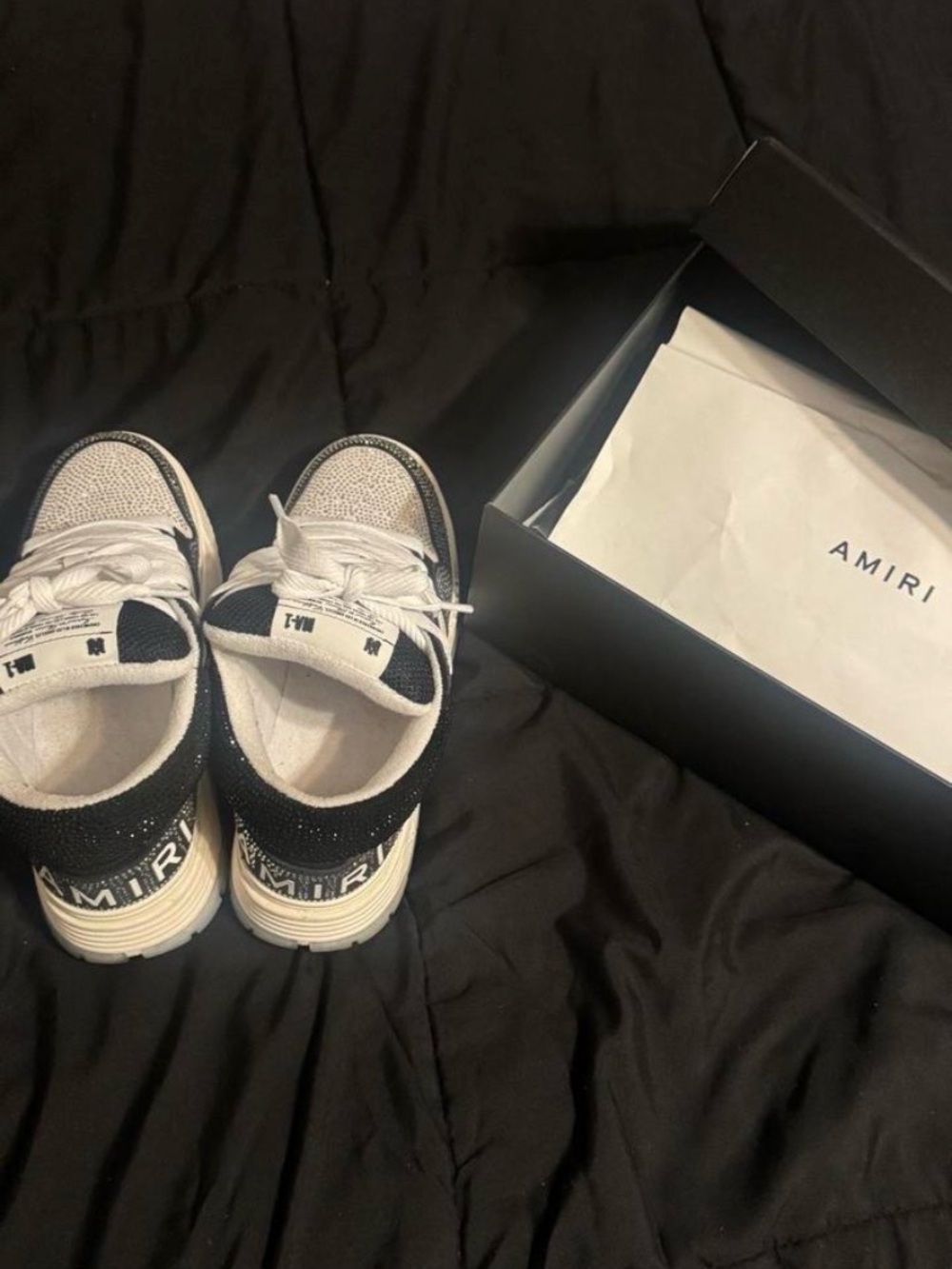 AMIRI Black and White Men’s Low-Top Sneakers with Logo Heel